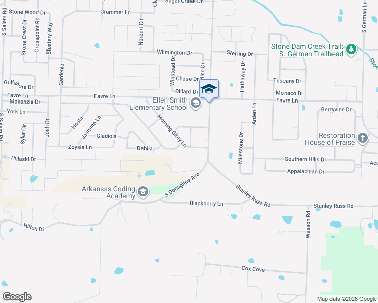 map of restaurants, bars, coffee shops, grocery stores, and more near 2131 Morning Glory Lane in Conway