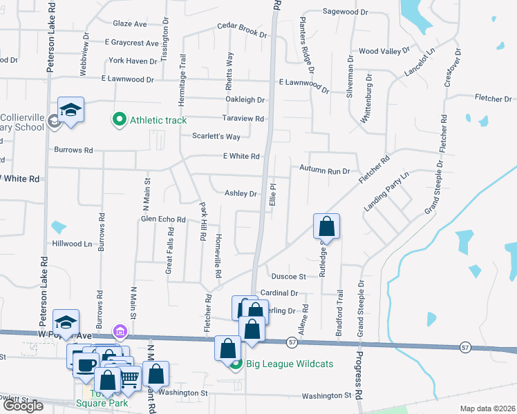 map of restaurants, bars, coffee shops, grocery stores, and more near 408 Little Oak Lane in Collierville