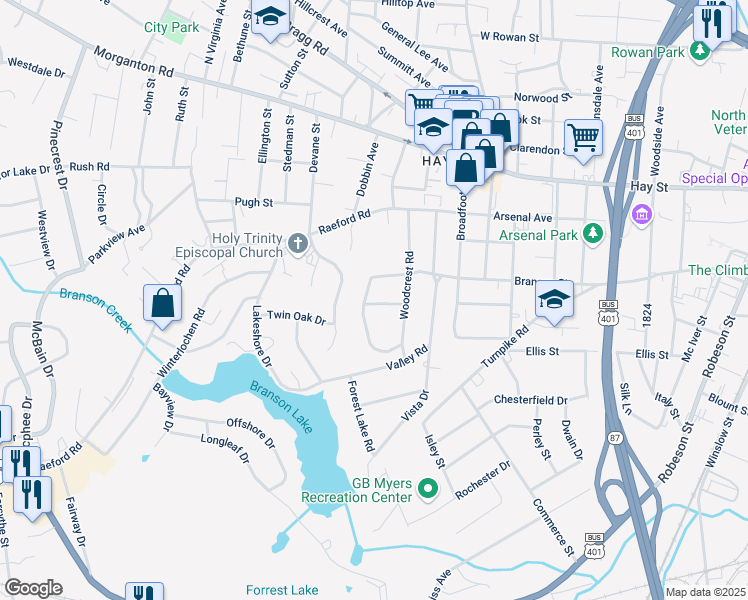 map of restaurants, bars, coffee shops, grocery stores, and more near 1429 Pine Valley Loop in Fayetteville