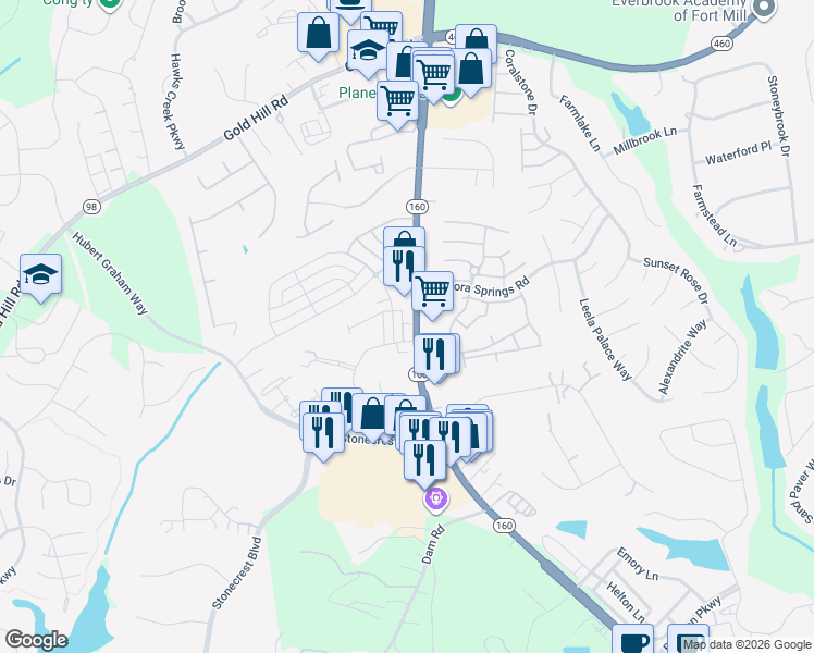 map of restaurants, bars, coffee shops, grocery stores, and more near 325 Annandale Drive in Tega Cay