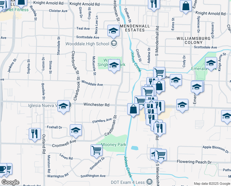 map of restaurants, bars, coffee shops, grocery stores, and more near 3541 Castleman Street in Memphis