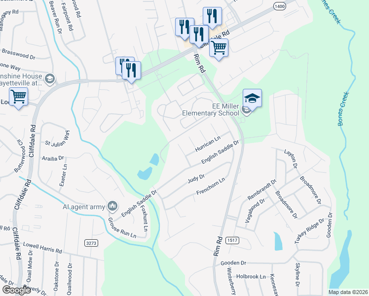 map of restaurants, bars, coffee shops, grocery stores, and more near 1315 Saltwell Pl in Fayetteville