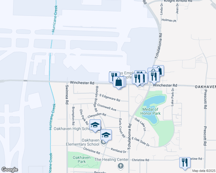 map of restaurants, bars, coffee shops, grocery stores, and more near 3169 Winchester Road in Memphis