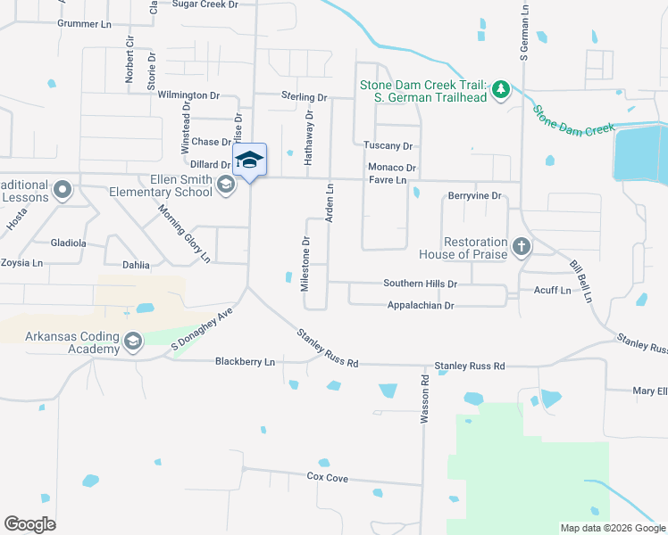 map of restaurants, bars, coffee shops, grocery stores, and more near 1780 Arden Lane in Conway
