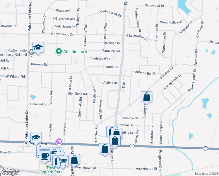 map of restaurants, bars, coffee shops, grocery stores, and more near 368 Little Oak Lane in Collierville