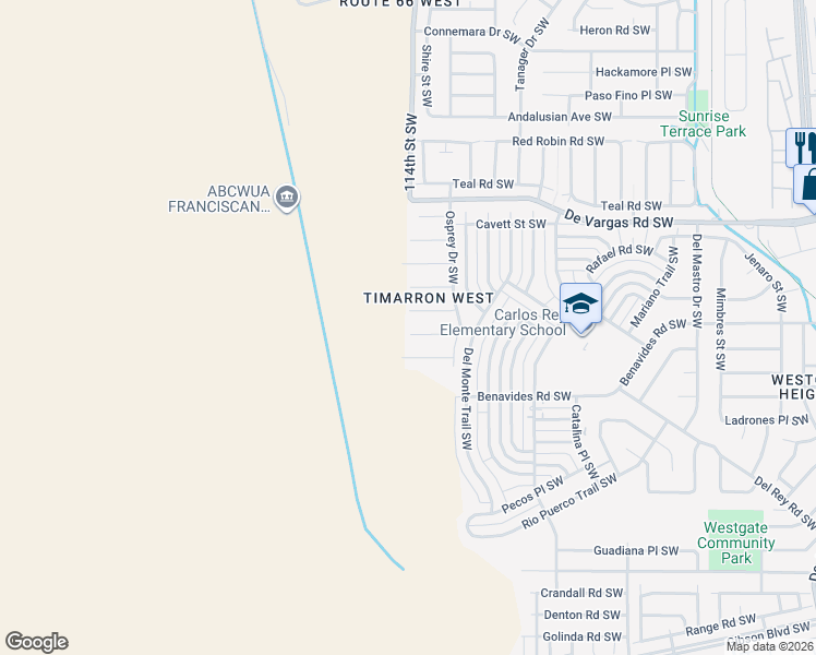 map of restaurants, bars, coffee shops, grocery stores, and more near 11209 Goldfinch Court Southwest in Albuquerque