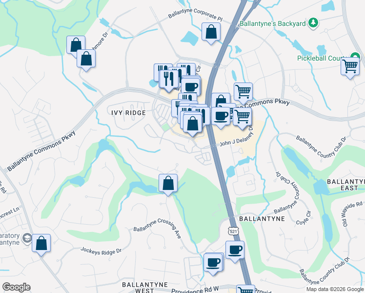 map of restaurants, bars, coffee shops, grocery stores, and more near 11564 Costigan Lane in Charlotte
