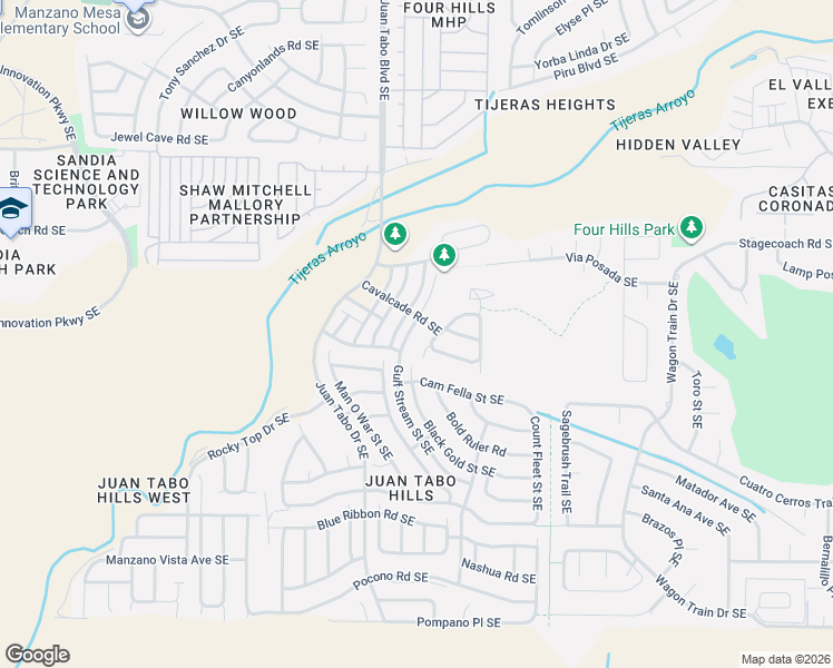 map of restaurants, bars, coffee shops, grocery stores, and more near 1605 Barbaro Drive Southeast in Albuquerque