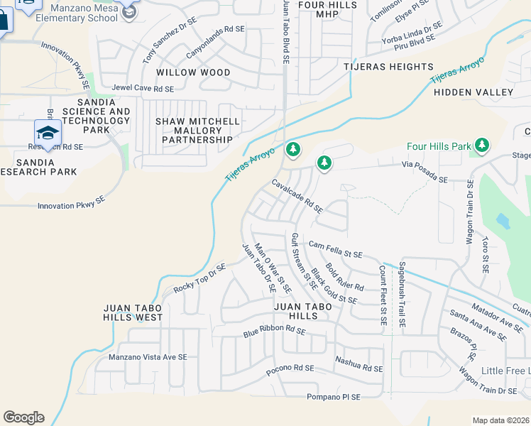 map of restaurants, bars, coffee shops, grocery stores, and more near 1663 Domino Drive Southeast in Albuquerque
