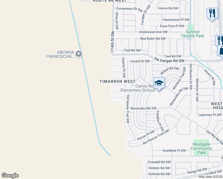 map of restaurants, bars, coffee shops, grocery stores, and more near 11209 Goldfinch Court Southwest in Albuquerque