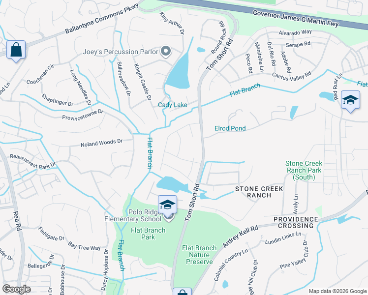 map of restaurants, bars, coffee shops, grocery stores, and more near 11414 Blue Blossom Road in Charlotte