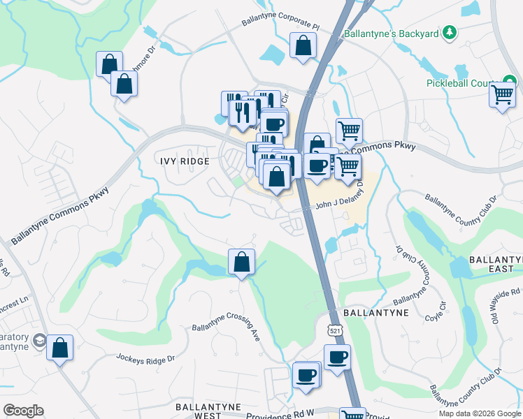 map of restaurants, bars, coffee shops, grocery stores, and more near 11564 Costigan Lane in Charlotte