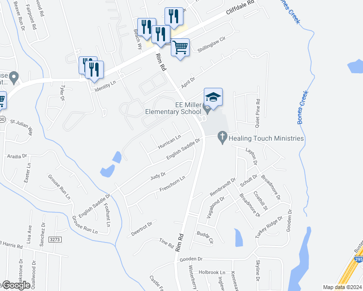map of restaurants, bars, coffee shops, grocery stores, and more near 8242 English Saddle Drive in Fayetteville