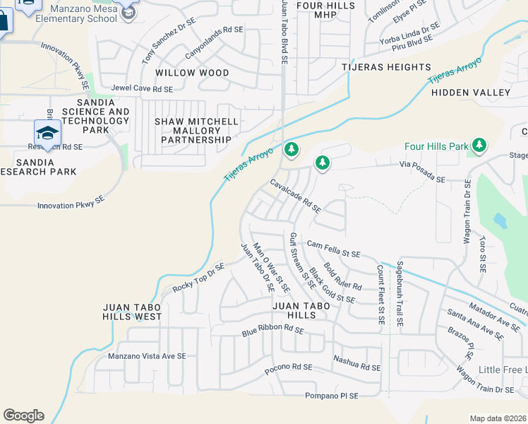 map of restaurants, bars, coffee shops, grocery stores, and more near 1663 Domino Drive Southeast in Albuquerque