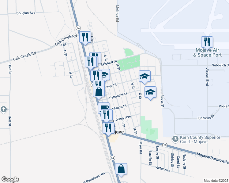 map of restaurants, bars, coffee shops, grocery stores, and more near in Mojave