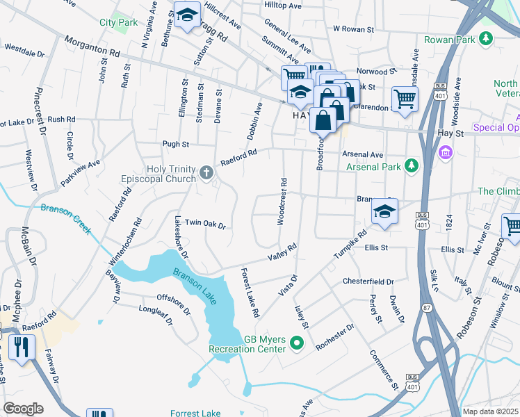map of restaurants, bars, coffee shops, grocery stores, and more near 1429 Pine Valley Loop in Fayetteville