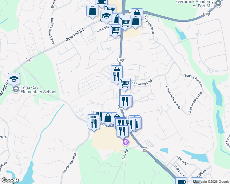 map of restaurants, bars, coffee shops, grocery stores, and more near 325 Annandale Drive in Tega Cay