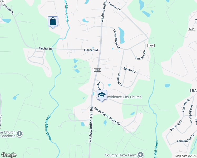 map of restaurants, bars, coffee shops, grocery stores, and more near 1005 Arbor Hills Drive in Indian Trail