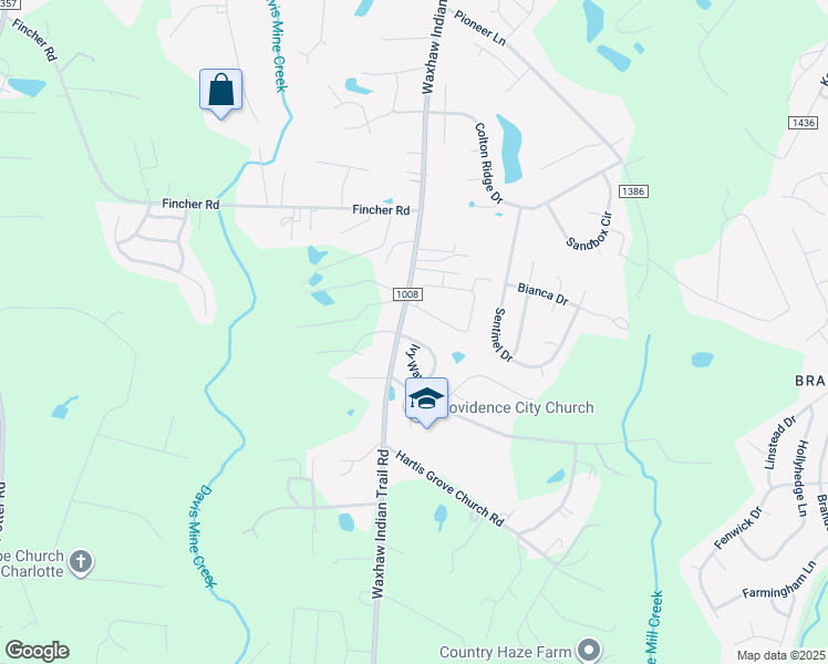 map of restaurants, bars, coffee shops, grocery stores, and more near 1005 Arbor Hills Drive in Indian Trail