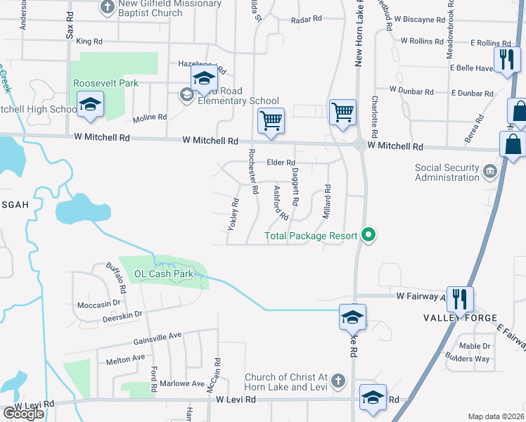 map of restaurants, bars, coffee shops, grocery stores, and more near 3538 Rochester Road in Memphis