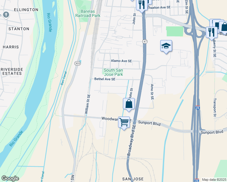 map of restaurants, bars, coffee shops, grocery stores, and more near 231 Descanso Road Southeast in Albuquerque