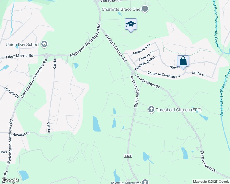 map of restaurants, bars, coffee shops, grocery stores, and more near 201 Enclave Boulevard in Weddington