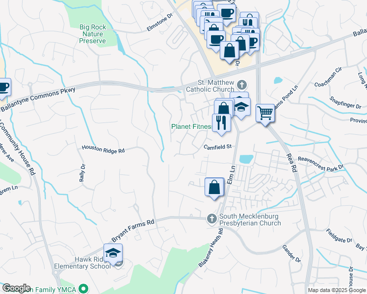 map of restaurants, bars, coffee shops, grocery stores, and more near 8408 Southgate Commons Drive in Charlotte
