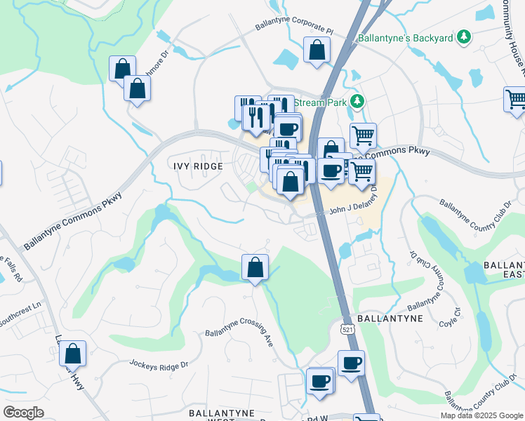 map of restaurants, bars, coffee shops, grocery stores, and more near 11534 Costigan Lane in Charlotte