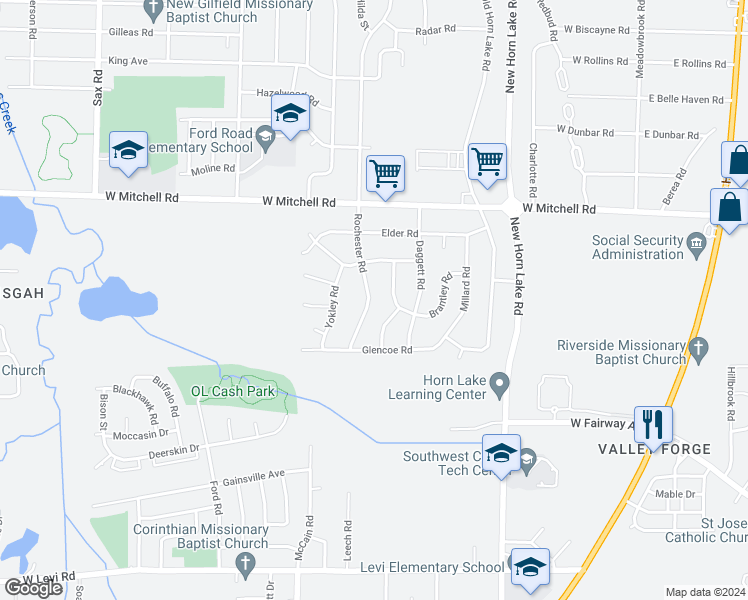 map of restaurants, bars, coffee shops, grocery stores, and more near 3538 Rochester Road in Memphis