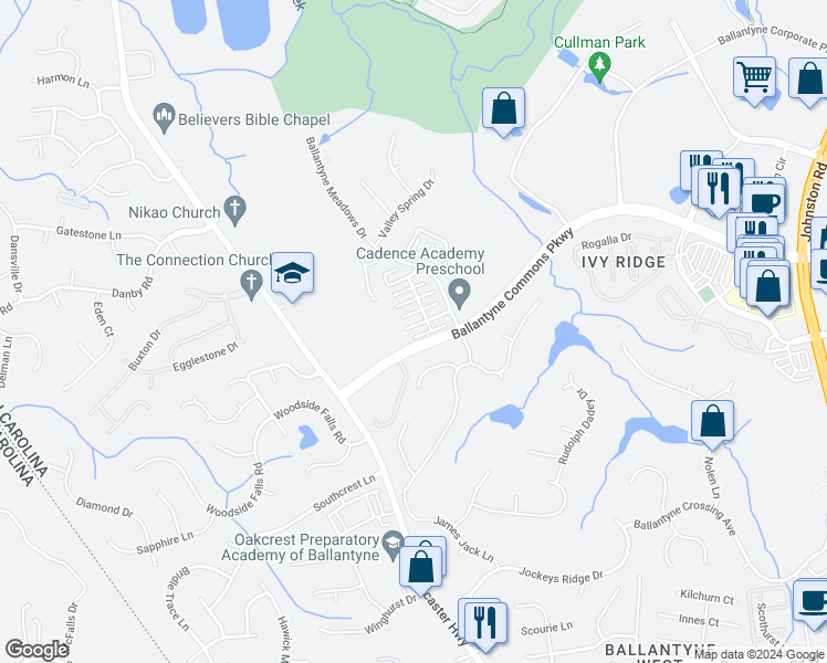 map of restaurants, bars, coffee shops, grocery stores, and more near 11355 Deer Ridge Lane in Charlotte
