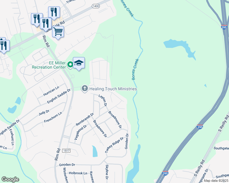 map of restaurants, bars, coffee shops, grocery stores, and more near 4636 Woodline Drive in Fayetteville