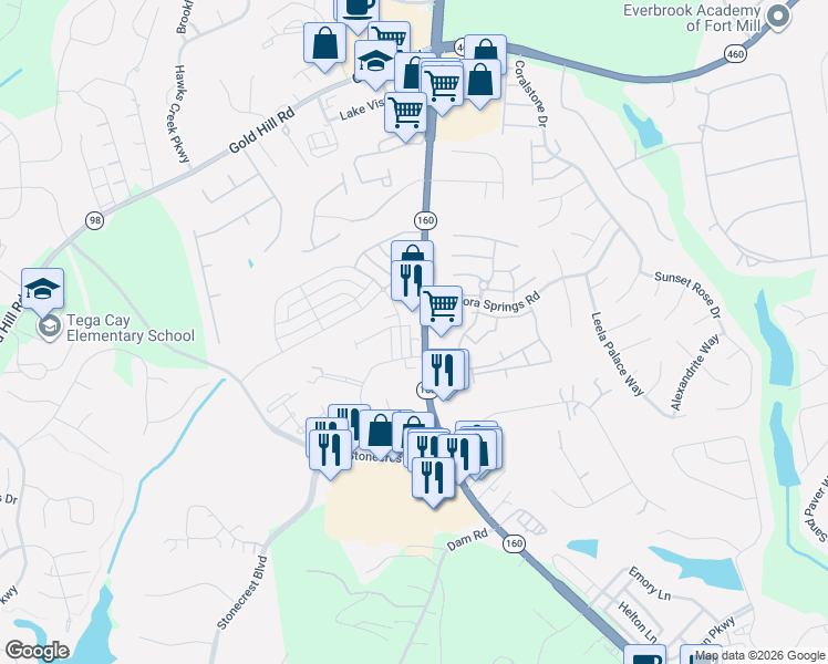 map of restaurants, bars, coffee shops, grocery stores, and more near 325 Annandale Drive in Tega Cay