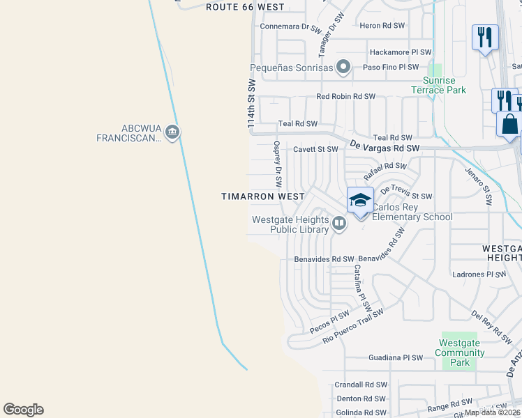 map of restaurants, bars, coffee shops, grocery stores, and more near 11209 Goldfinch Court Southwest in Albuquerque