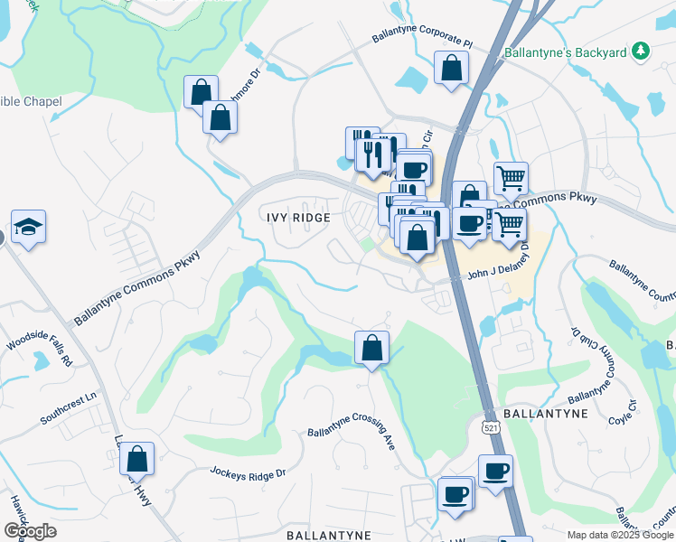 map of restaurants, bars, coffee shops, grocery stores, and more near 14682 Via Sorrento Drive in Charlotte