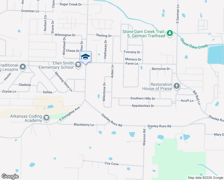 map of restaurants, bars, coffee shops, grocery stores, and more near 1780 Arden Lane in Conway