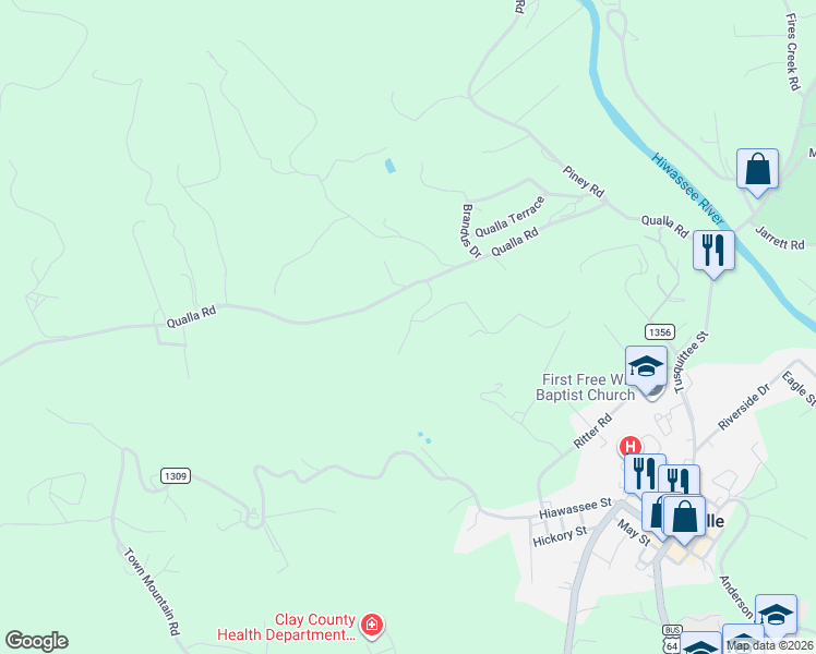map of restaurants, bars, coffee shops, grocery stores, and more near 114 Ali Drive in Hayesville