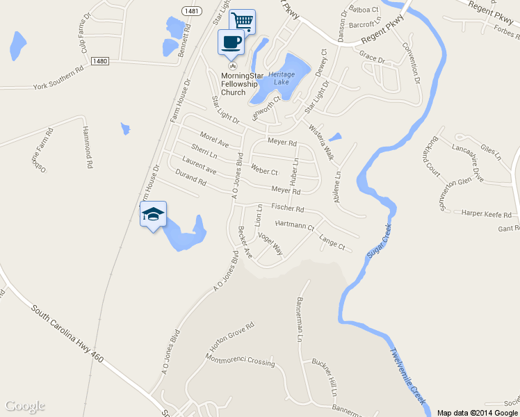 map of restaurants, bars, coffee shops, grocery stores, and more near 869 Lion Lane in Fort Mill
