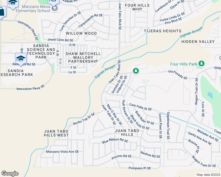map of restaurants, bars, coffee shops, grocery stores, and more near 1663 Domino Drive Southeast in Albuquerque