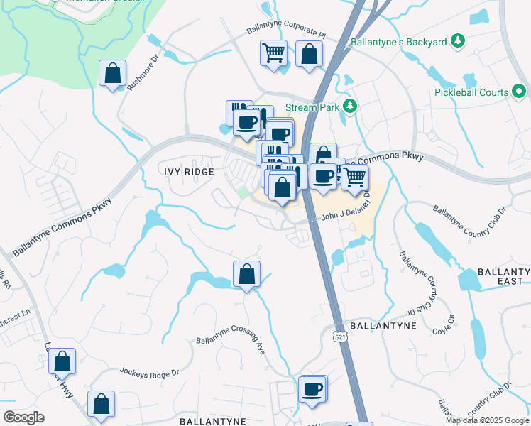 map of restaurants, bars, coffee shops, grocery stores, and more near 11534 Costigan Lane in Charlotte