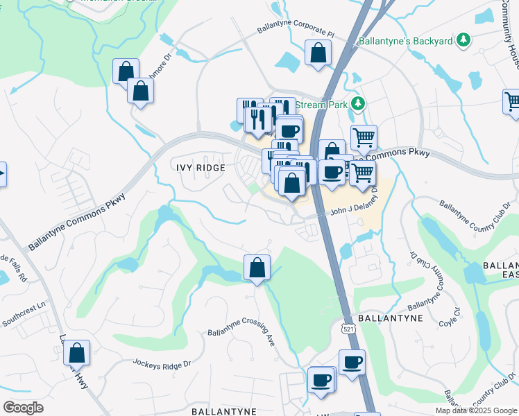 map of restaurants, bars, coffee shops, grocery stores, and more near 11534 Costigan Lane in Charlotte