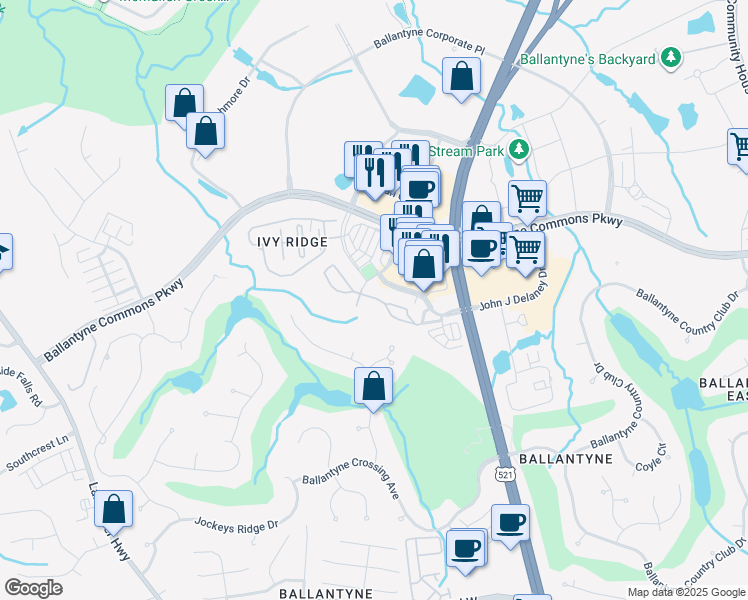 map of restaurants, bars, coffee shops, grocery stores, and more near 11534 Costigan Lane in Charlotte