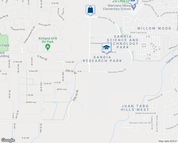 map of restaurants, bars, coffee shops, grocery stores, and more near H Street in Albuquerque