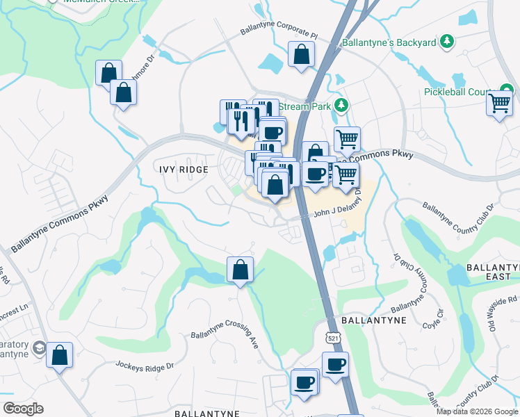 map of restaurants, bars, coffee shops, grocery stores, and more near 11564 Costigan Lane in Charlotte