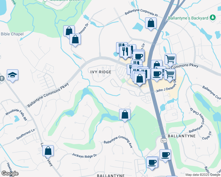 map of restaurants, bars, coffee shops, grocery stores, and more near 14682 Via Sorrento Drive in Charlotte