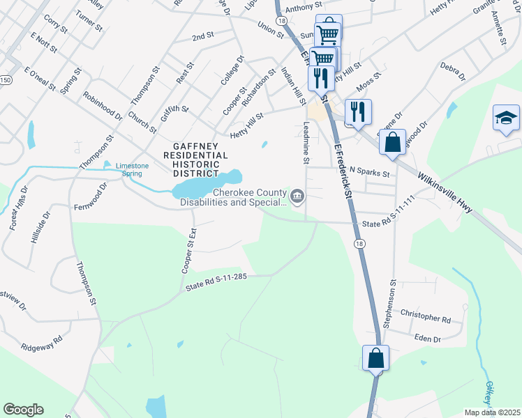 map of restaurants, bars, coffee shops, grocery stores, and more near 829 State Road S-11-111 in Gaffney