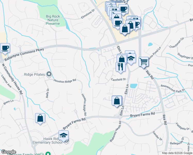 map of restaurants, bars, coffee shops, grocery stores, and more near 8508 Southgate Commons Drive in Charlotte