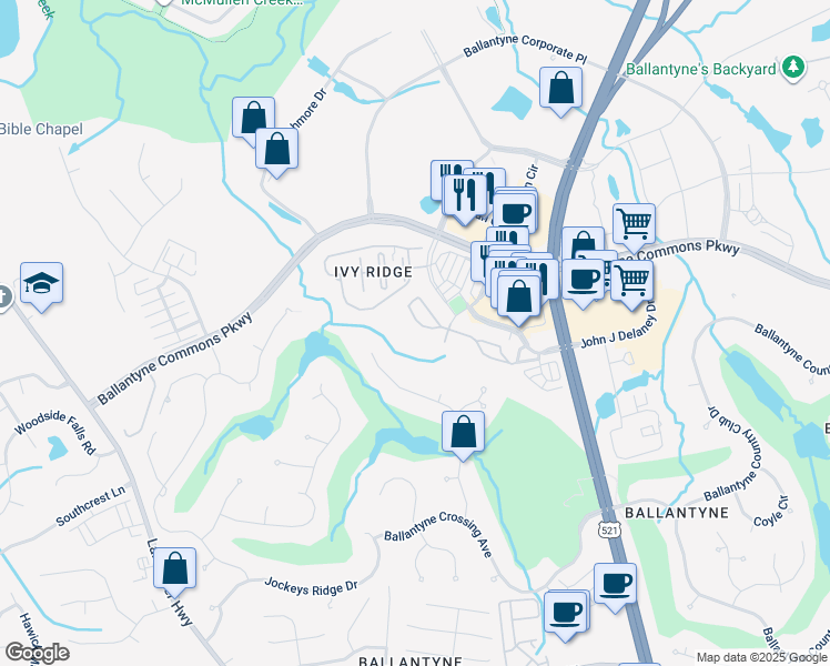 map of restaurants, bars, coffee shops, grocery stores, and more near 14682 Via Sorrento Drive in Charlotte