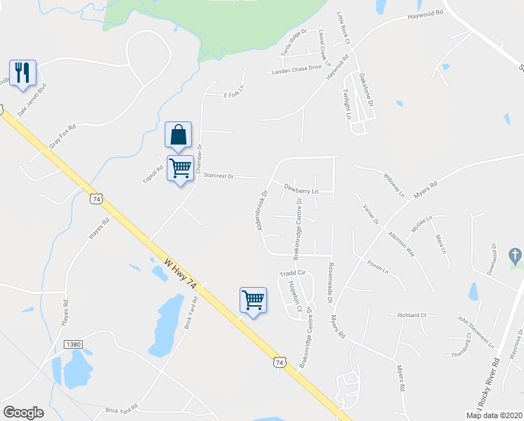 map of restaurants, bars, coffee shops, grocery stores, and more near 4828 Aldersbrook Drive in Monroe