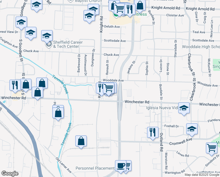 map of restaurants, bars, coffee shops, grocery stores, and more near 4635 Forest Oak Way in Memphis