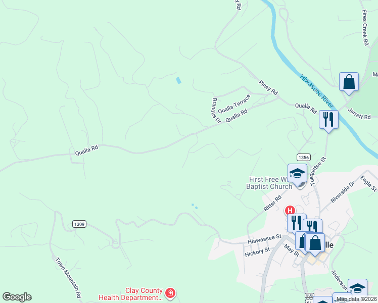 map of restaurants, bars, coffee shops, grocery stores, and more near 114 Ali Drive in Hayesville